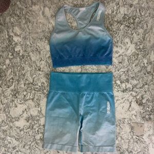 Gymshark Blue Ombre Biker Short and Matching Bra